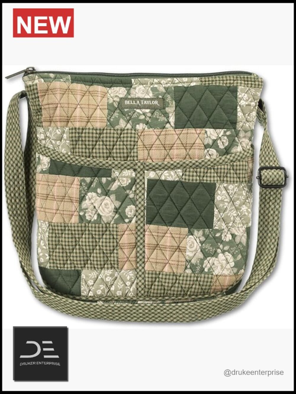 Hipster Crossbody Purse with Adjustable Strap, Cotton Patchwork, 6 Pockets